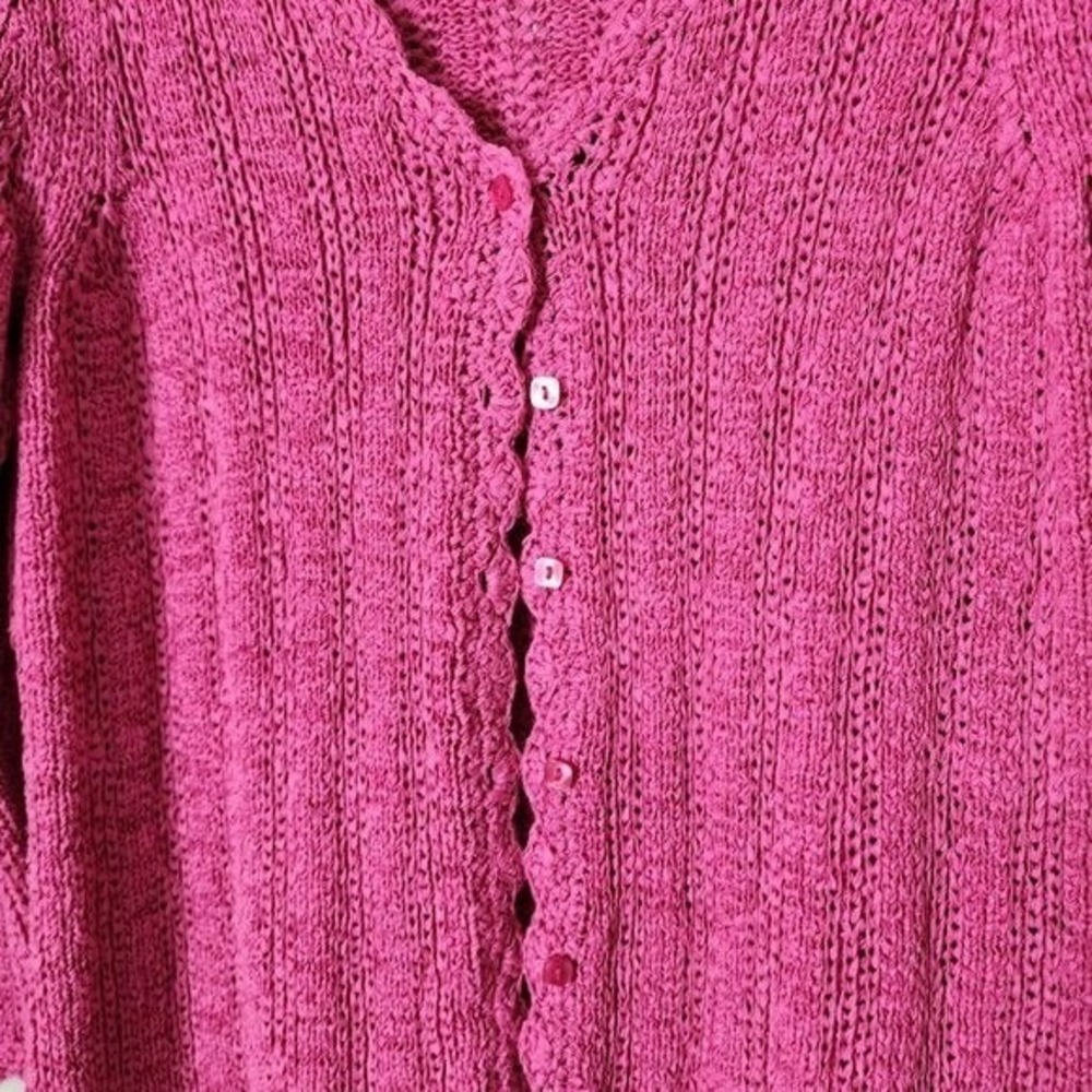 JUDITH HART VINTAGE 90s Pink Scallop Open Knit Button‎ Cardigan Sweater Size M - Picture 11 of 11